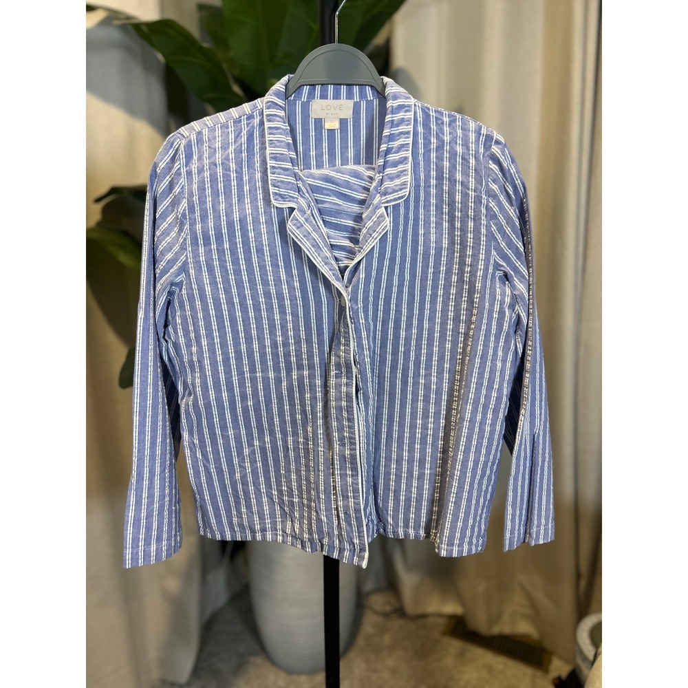 Love by Gap Womens Blue White Striped Pajama Set Long Sleeve Top Shorts Small